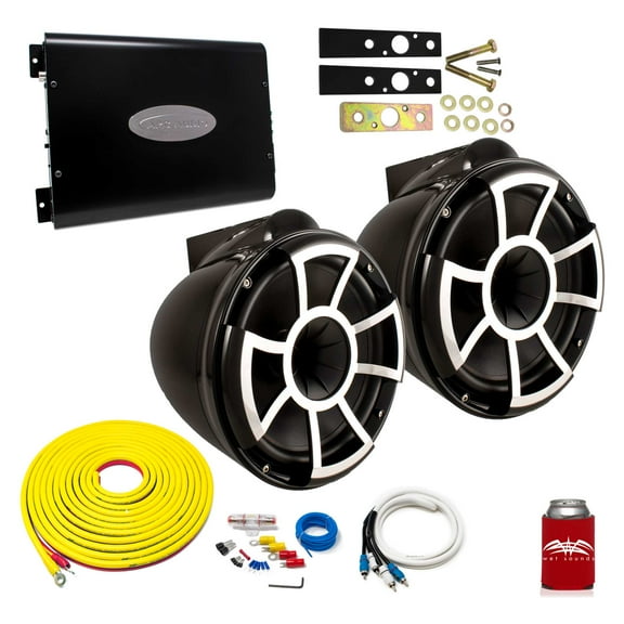 Wet Sounds REV10B-X Black 10" Tower Speakers With Arc Audio KS-600.2 Amplifier with Wiring Kit