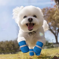 Gytml Breathable Mesh Dog Boots For Small Dogs, Adjustable Non- Rubber Sole Paw Protectors With Reflective Strip For Small Dogs Cat Puppy (S) Blue-14x13x1cm
