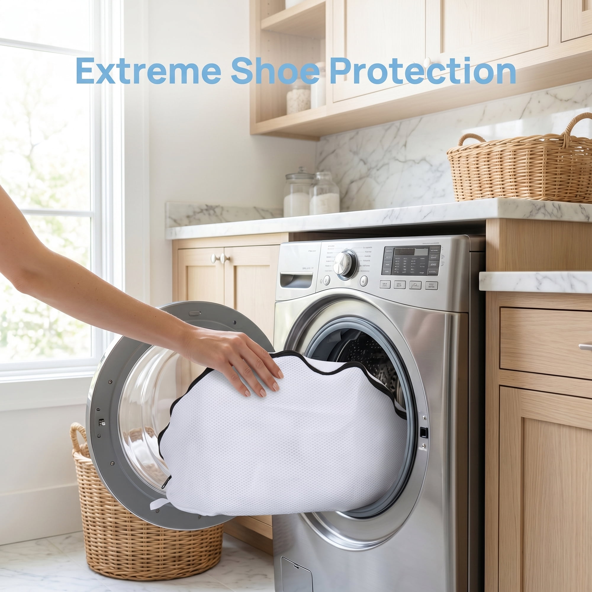 Unique Bargains 2 Pack Polyester Shoe Mesh Laundry Bag for Washing Machine Black 16.5"x24"