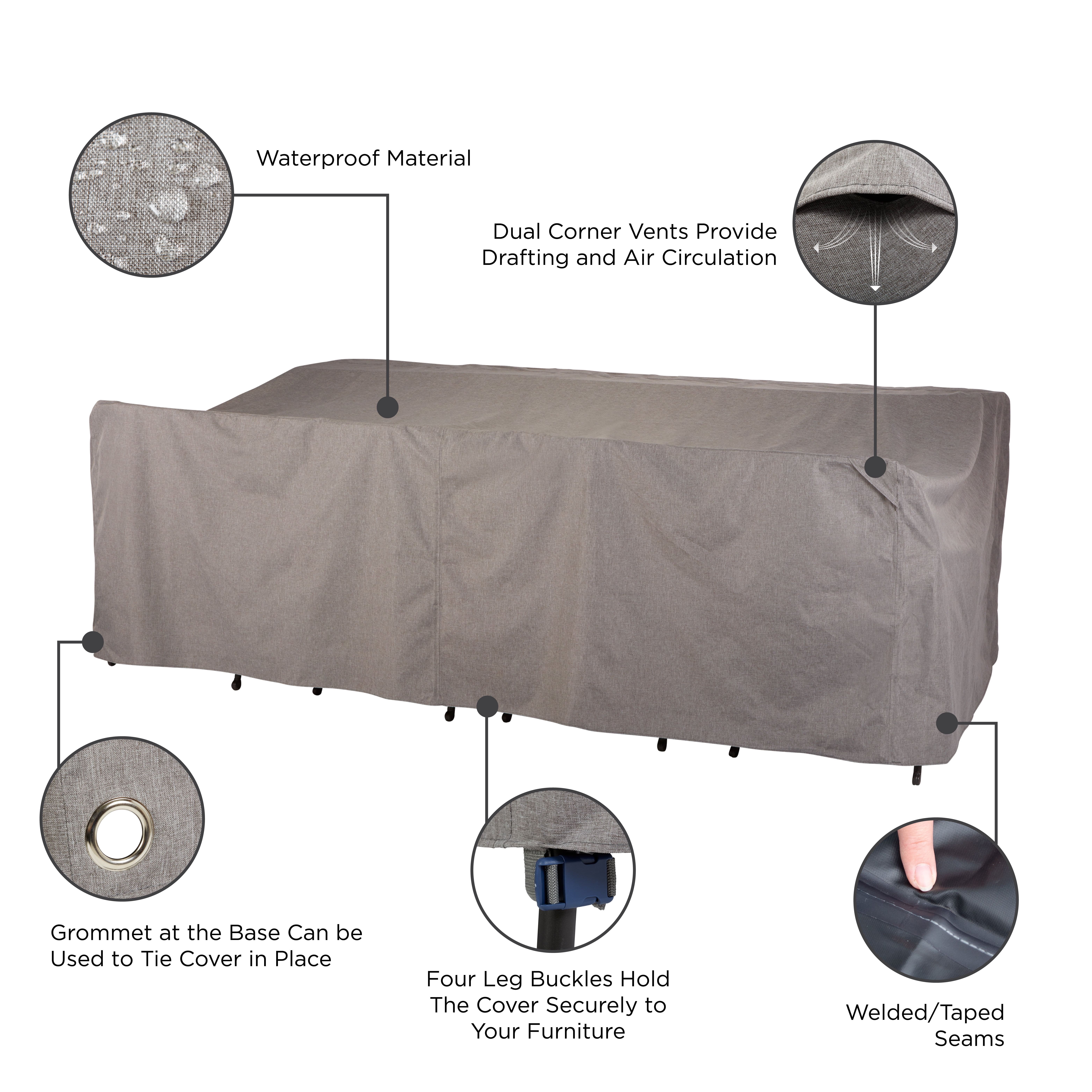 Modern Leisure Garrison Waterproof Rect/Oval Patio Table & Chair Set Cover, 108"L x 64"W x 34"H, Gray