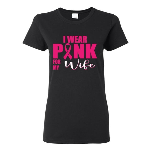 Wild Bobby Breast Cancer Awareness I Wear Pink for My Wife Women Tee, Black, Small