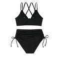 thumbnail image 6 of Women's Bikini Set Solid Color Two Piece Swimsuit with Removable Bra Pads No Underwire for Beach Swimming Vacation,Black,L, 6 of 8