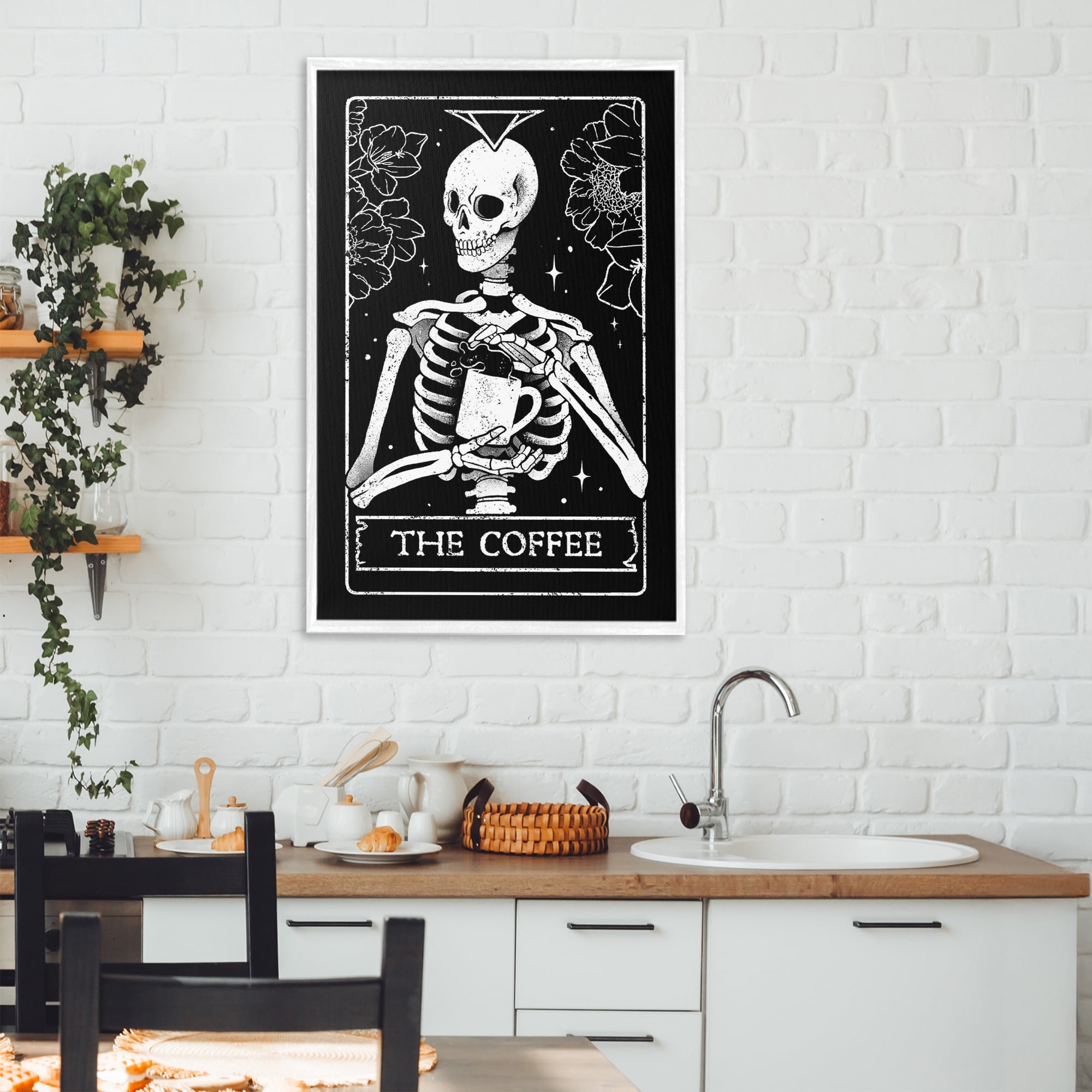 Stupell Industries The Coffee Skeleton Tarot White Framed Giclee Art, design by EduEly Designs