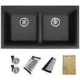 thumbnail image 4 of Stylish Dual Mount 33" Black Composite Granite Double Bowl Kitchen Sink with 5 accs S-833WN, 4 of 14