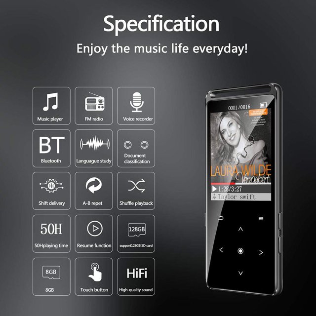 BENJIE M6 Reproductor de MP3 con pantalla táctil de 1,8 pulgadas Reproductor de música HiFi de 16 GB Radio FM EBook Universal Accesorios Electrónicos