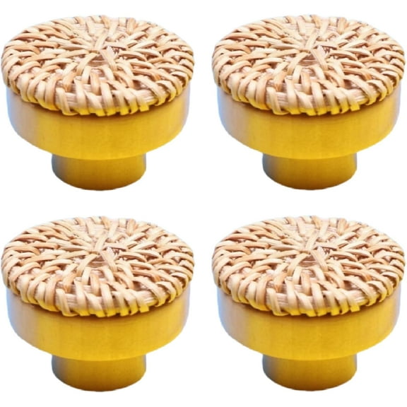 Gamvdout Kids Room Wooden Handles 4Pcs Rattan Rattan Handle Cabinet Door Drawer Round Log Color Wooden Single Hole Handle 45Mm White