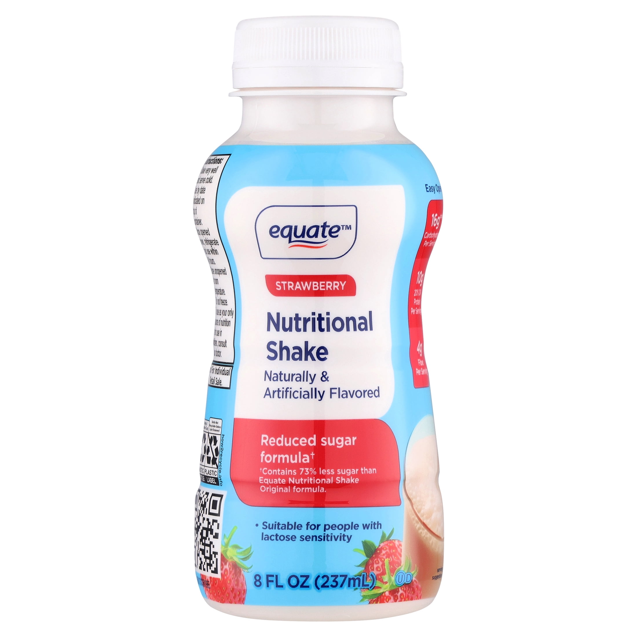 Equate Reduced Sugar Formula Nutritional Shakes, Strawberry, 8 fl oz, 6 Count