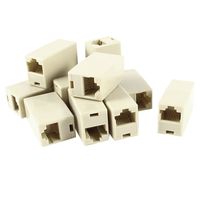 Beige RJ45 Female Network Cable Inline Modular Straight Coupler Extender 11 Pcs