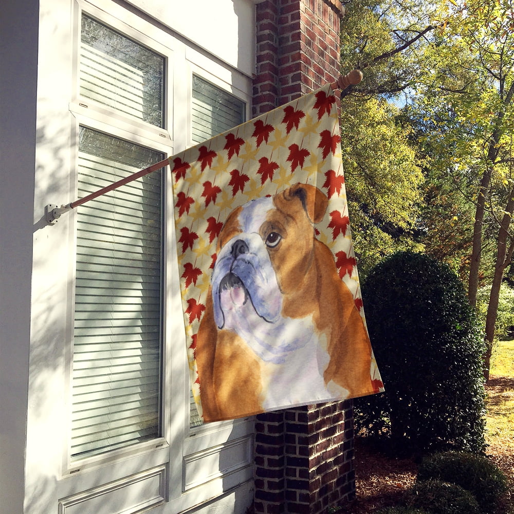 Carolines Treasures SS4365-FLAG-PARENT Bulldog English Fall Leaves Portrait Flag  multicolor