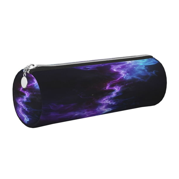 Disketp Purple And Blue Nebula Estuche Organizador de Lápices de Cuero, Estuche de Oficina con Cremallera para Bolígrafo y Lápiz