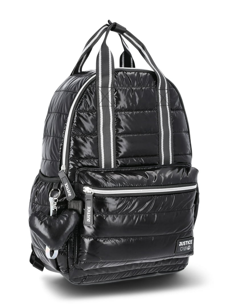 black and white quilted leather backpack Justice Girls 17