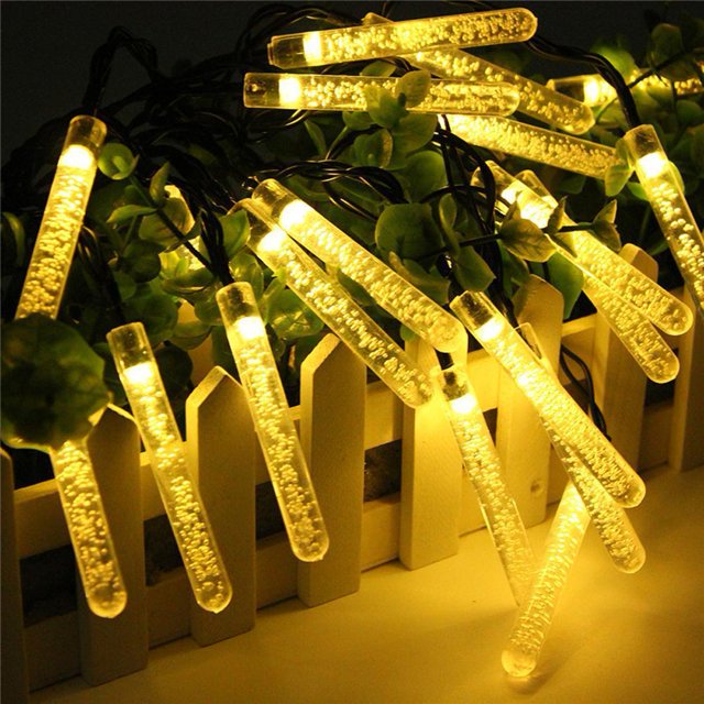 Encendiendo Lámpara LED solares para exteriores 35 M 20 LED Piton de hielo luces blanco cálido