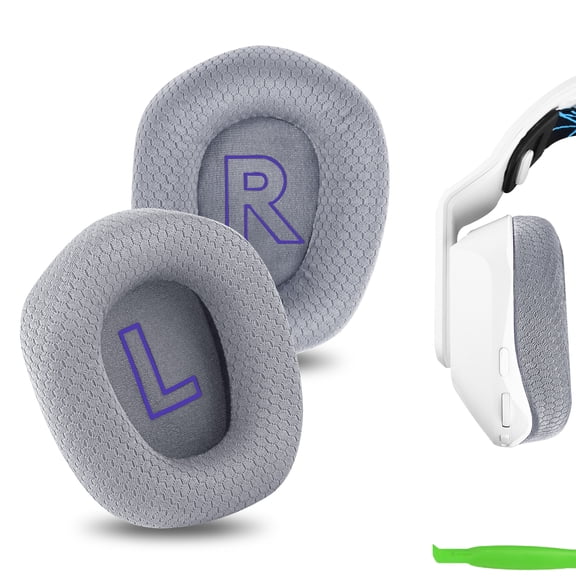 Geekria Comfort Mesh Fabric Replacement Ear Pads for Logitech G733 Headphones Earpads, Headset Ear Cushion Repair Parts (Grey)