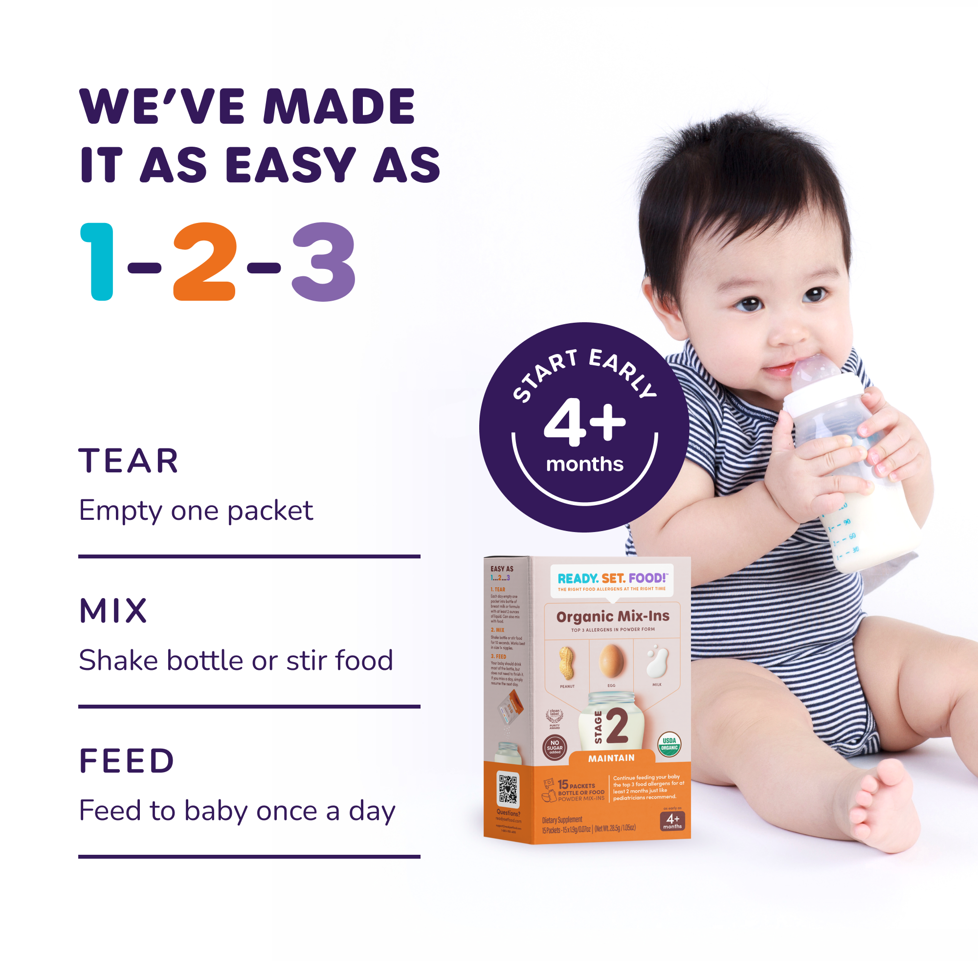 Ready, Set, Food! Organic Early Allergen Introduction Mix-Ins, 4+ Months, Stage 2 15 Day, Unflavored - image 5 of 9