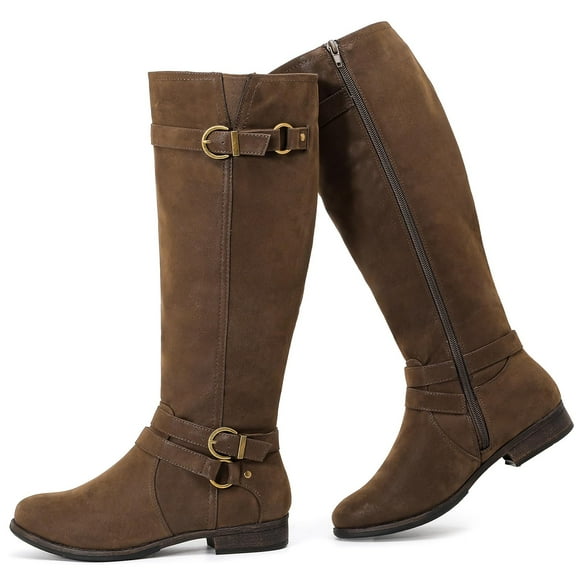 Botas hasta la rodilla Ruiee para mujer, elegantes, punta redonda, color marrón, talla 11