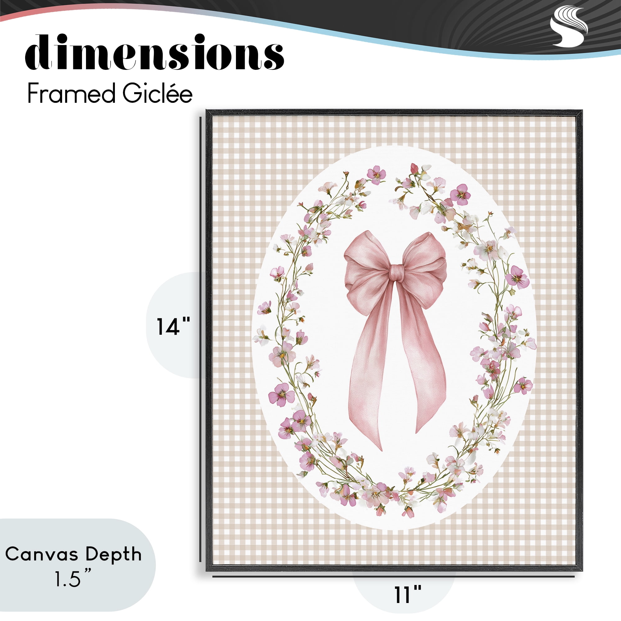 Stupell Industries Feminine Gingham Bow Black Framed Giclee Art, design by Christine Simpson Art