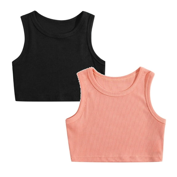 LUOGENLI 2 Pack T Shirts Summer Tops for Girls 9-10 Toddler Kids Girls Dance Tank Top Racerback Crop Tank Top Sleeveless Sports Dance Top for Ballet Gymnastics Dancewear 110