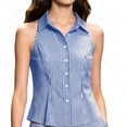 thumbnail image 2 of Noric Women's Sleeveless Striped Button Up Tank Tops Summer Casual Slim Fit Vintage Peplum Blouse, 2 of 6