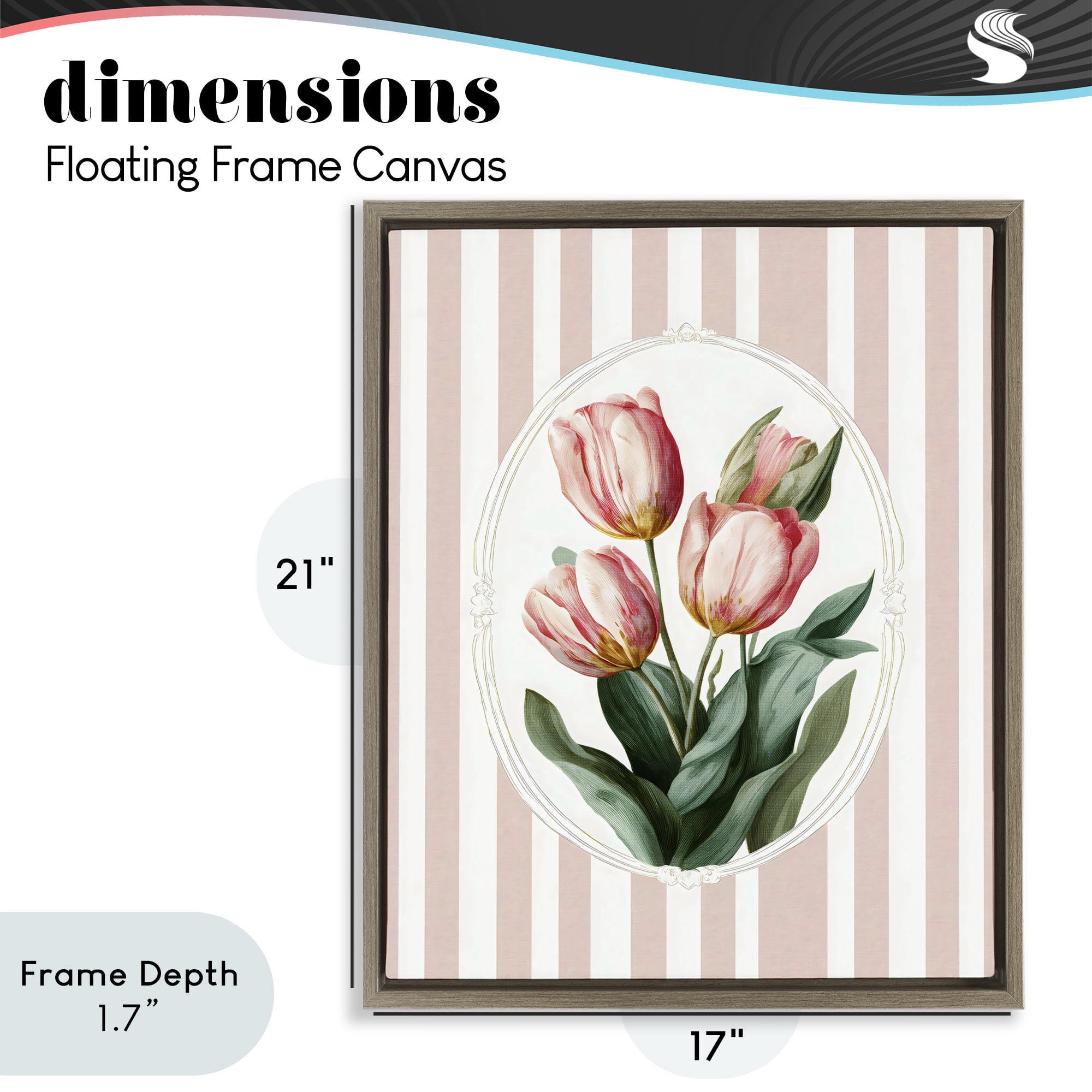 Stupell Industries Vintage Tulips on Stripes Brown Framed Floater Canvas Wall Art, design by Ink Drop Loft