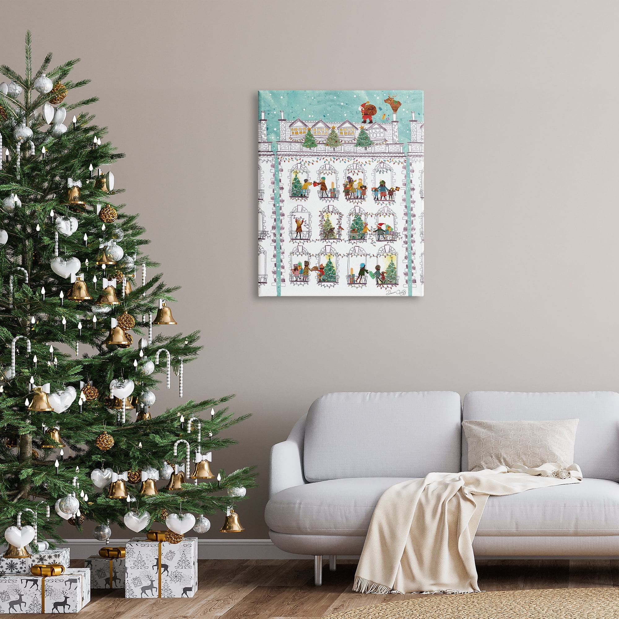 Stupell Industries Santa Claus Gifts City Rooftop Holiday Painting Gallery Wrapped Canvas Print Wall Art