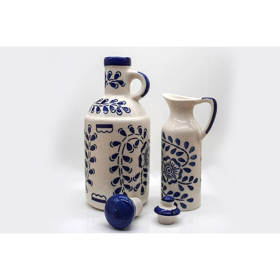 Ceramic Oil Dispenser Mini & Big ,Narrow Neck,Blue & White colour