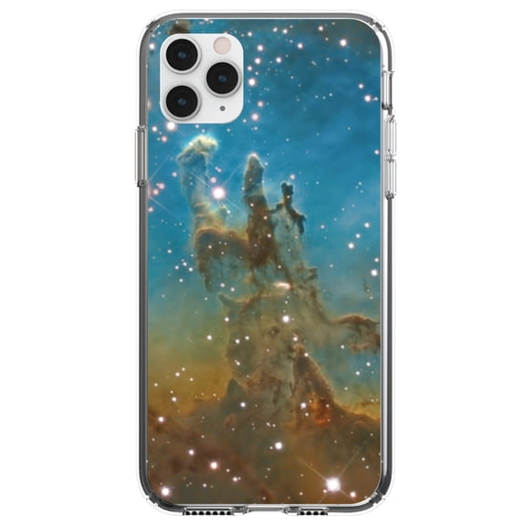 DistinctInk Clear Shockproof Hybrid Case for iPhone 13 (6.1" Screen) - TPU Bumper, Acrylic Back, Tempered Glass Screen Protector - Eagle Nebula Blue Green - Show Your Love of Astronomy