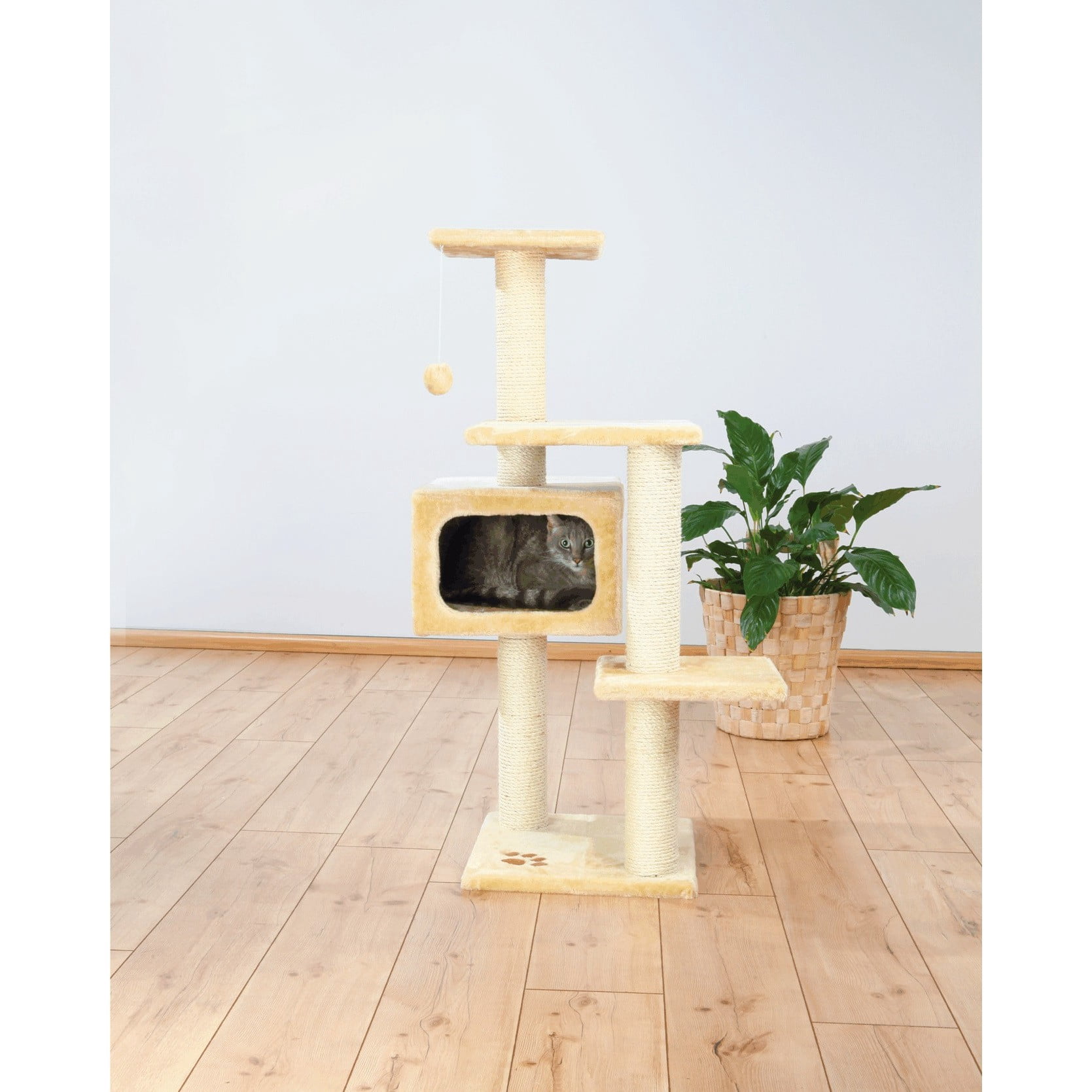 TRIXIE Palamos Plush & Sisal 4-Level 43" Cat Tree with Scratching Posts & Condo, Beige