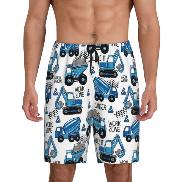 Balery Blue Excavator Pantalones cortos de pijama de punto de algodón para hombre con cinturilla y bolsillos-Small