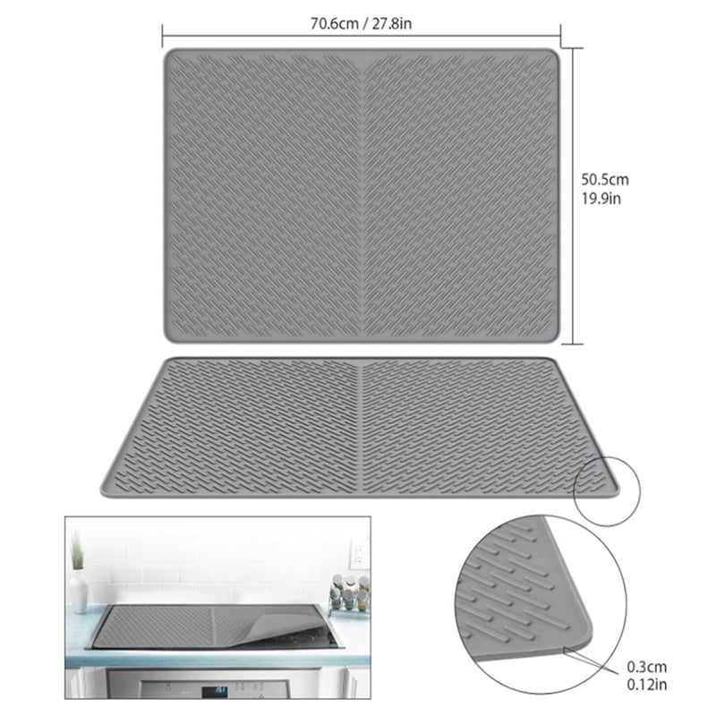 Silicone Stove Top Protector Mat 27.8x19.9 Inches Kitchen Silicone Glass Top Stove Cover Protectore Drying Mats Black