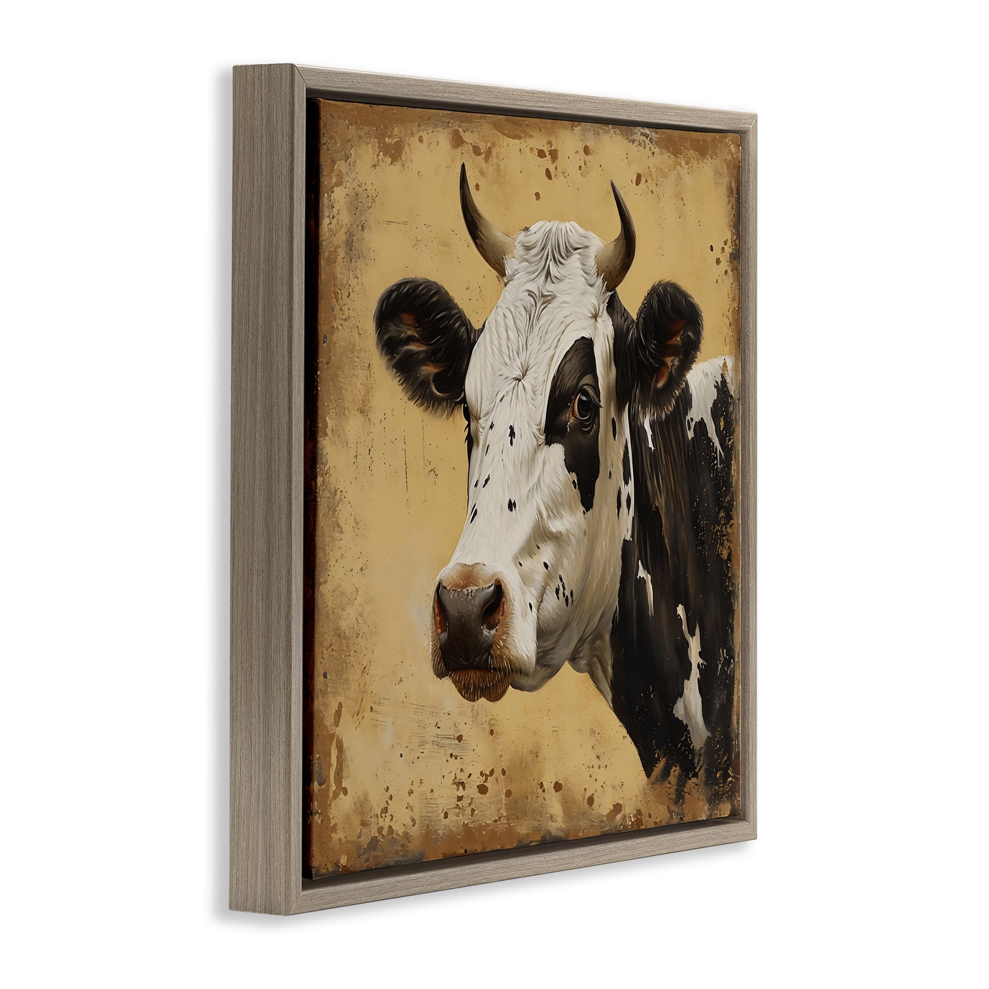 Stupell Industries Spotted Brown Cow Portrait Brown Framed Floater Canvas Wall Art, design by Creative Studio