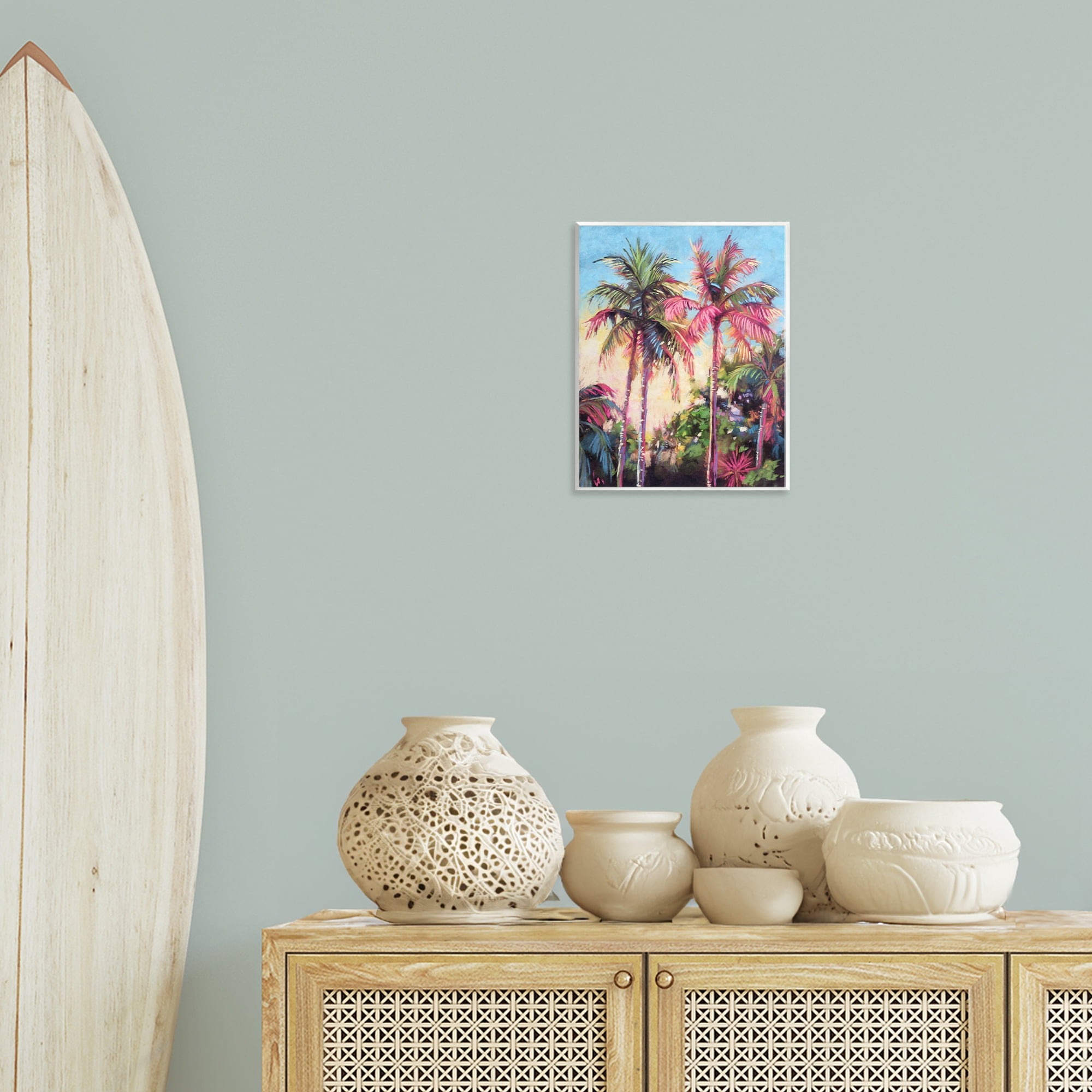 Stupell Industries Tropical Palms Pink Details Landscape & Nature Painting Unframed Art Print Wall Art, 11 x 14
