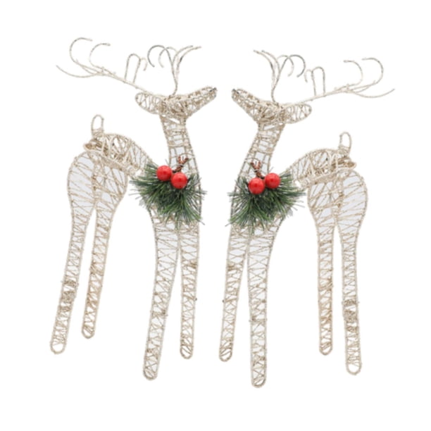 2 estatuas de reno navideño con marco de alambre de hierro de 5 x 2 x 13 pulgadas, adorno de escritorio, centros de mesa navideños para dormitorio, Champán