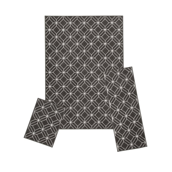 Woven Trends Modern Contemporary 3-Piece Rug Set, 5x7 Area Rug, 2x5 Runner Rug, 2x3 Accent Mat, Livingroom, Bedroom, Entryway, Durable and Stain Resistant, Gray