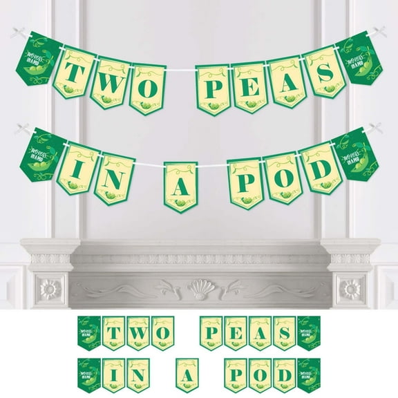 Big Dot of Happiness Double the Fun - Twins Two Peas in a Pod - Baby Shower Bunting Banner - Party Decorations - Two Peas in A Pod