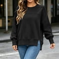 thumbnail image 5 of XRoczxe Women Crew Neck Oversized Sweatshirt Long Sleeve Raglan Top Side Split Hem Wrinkle Resistant Soft Casual Layering Pullover Multiple Fresh Solid Colors, 5 of 7