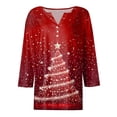 thumbnail image 4 of Puntoco Blusa informal de cuello redondo con mangas 3/4 cortas y estampado a la moda para mujer, 4 of 5