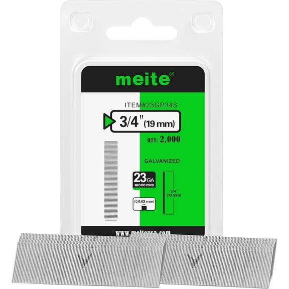 MEITE 23 Gauge Pin Nails Micro Headless Galvanized, 2,000 PCS, 3/4 Inch Length