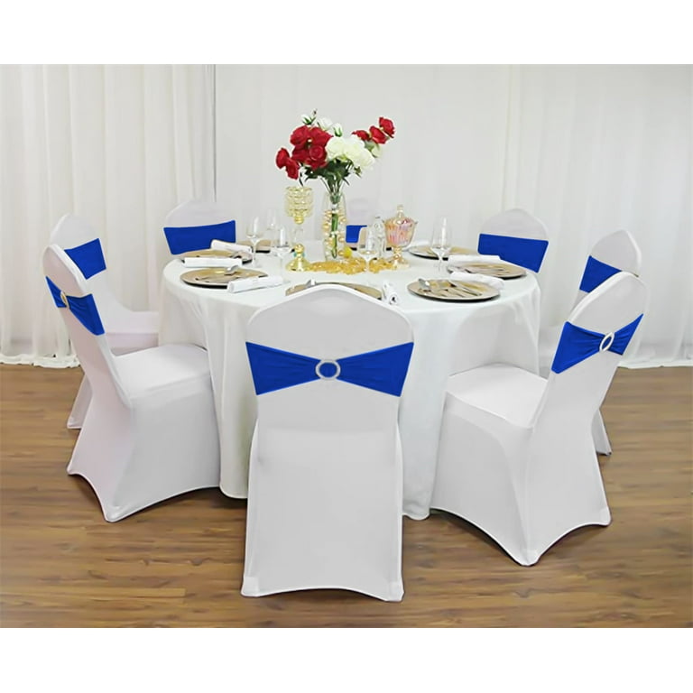 Pesonlook 60Pcs Royal Blue Spandex Chair Sashes Stretch Chair Cover with  Buckle Slider Chair Sashes for Wedding Spandex Chair Cover Band for Folding