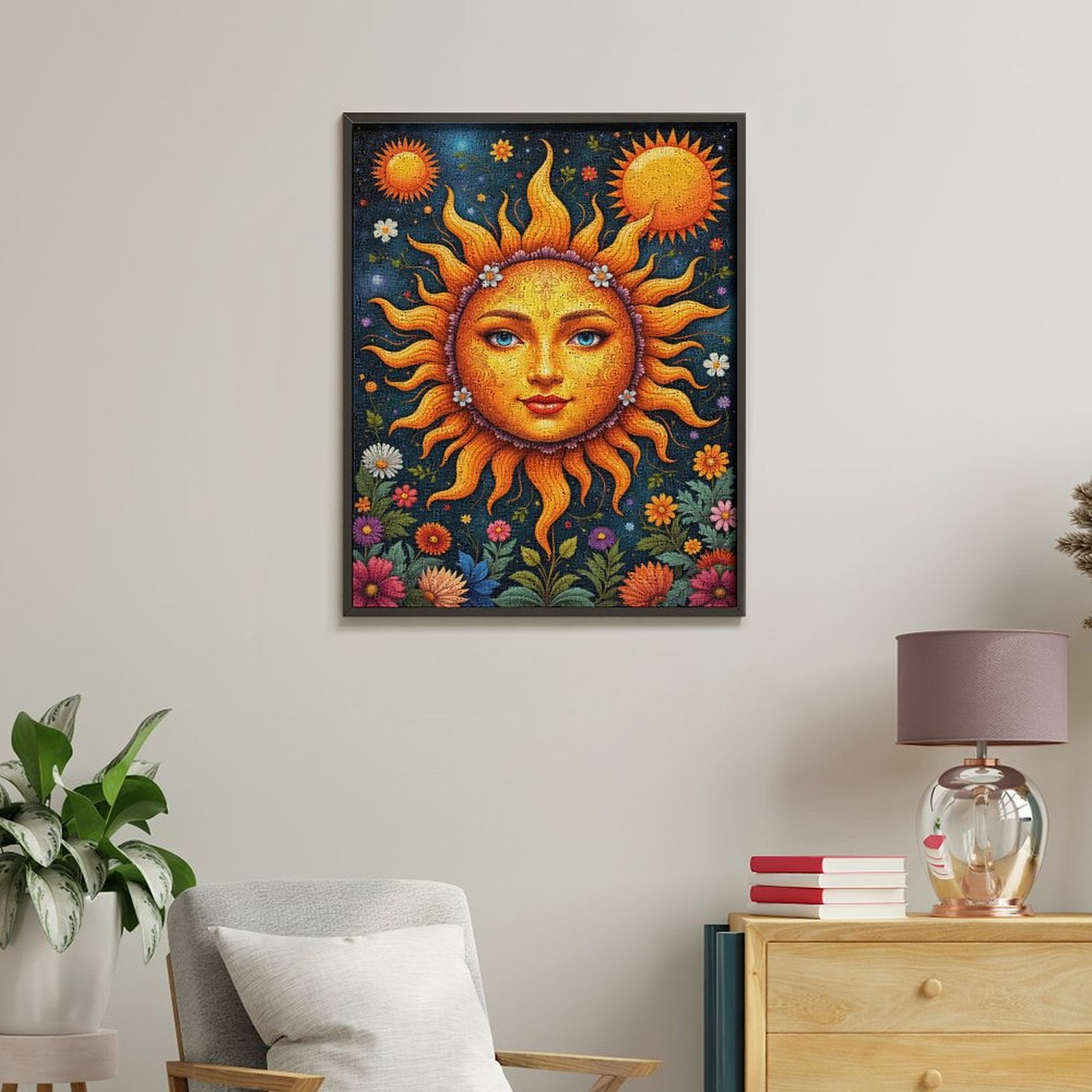 Paint by Numbers Kit for Adults, Sun Face Floral Art Night Sky Paint by Numbers, Easy Paint by Numbers Kit for Adults Beginner, DIY Adult Paint by Number Kits on Canvas, Home Decor