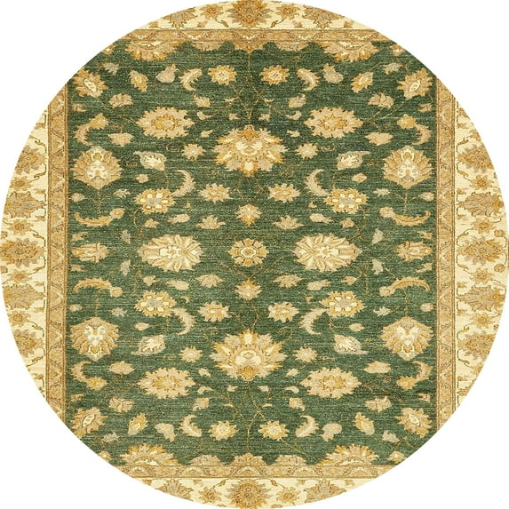 Ahgly Company Indoor Round Abstract Chrome Gold Yellow Oriental Area Rugs, 8' Round