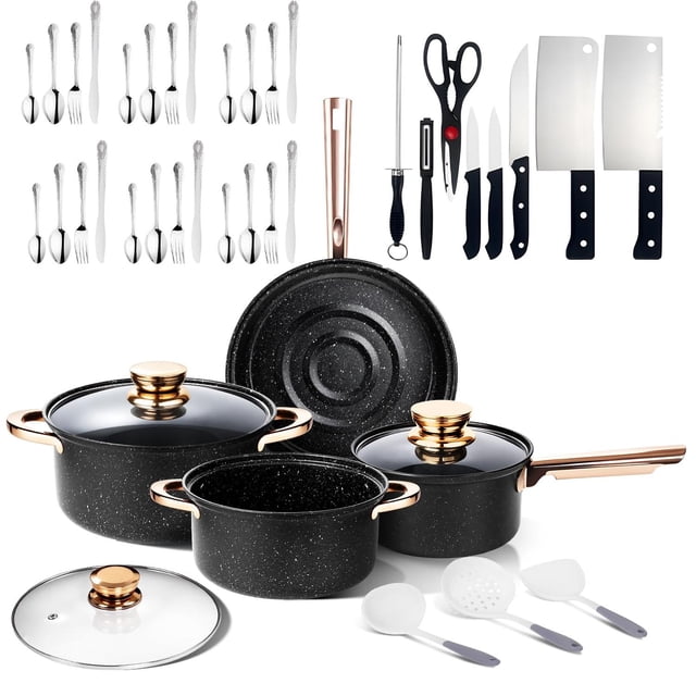 Batería de Cocina NOVRY Negro Antiadherente de 44 Piezas para Inducción