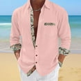 thumbnail image 2 of Dagegui Long Sleeve Shirt for Men Breathable Linen Shirts Patchwork Button Down Turndown Collar T-Shirt Casual Beach Tee Tops with Chest Pocket Pink S, 2 of 6