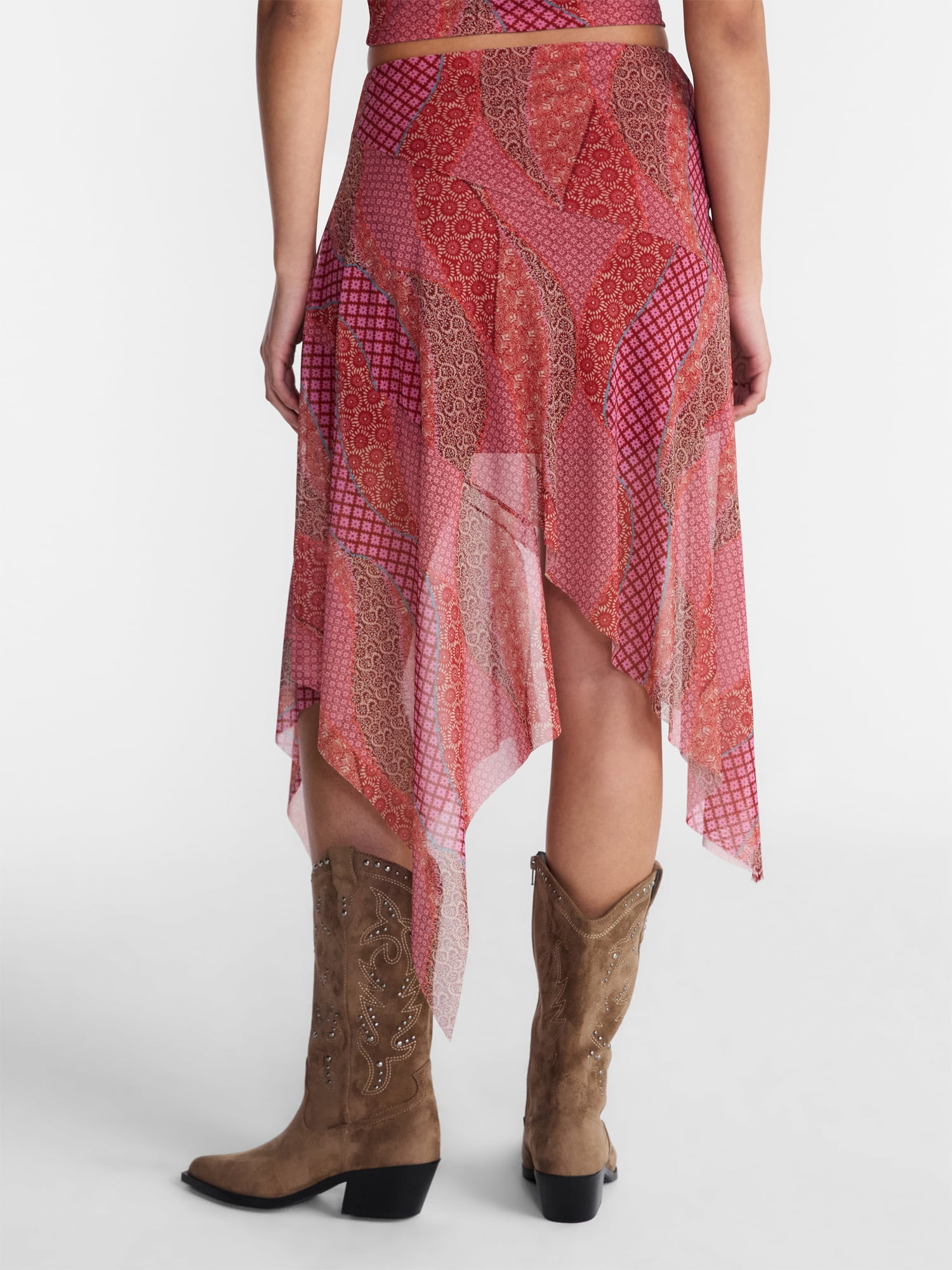 No Boundaries Asymmetrical Mesh Midi Skirt, Women's XXS-XXL