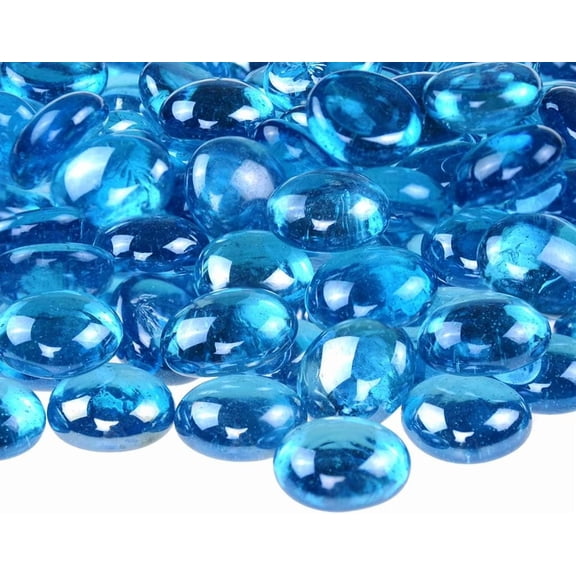 Zhuge 100 Pcs Multi-Color Flat Glass Gemstone Beads, Vase Fillers & Aquarium Decor Rocks, Light Blue