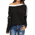 thumbnail image 1 of Women Stripe Print Colorblock Crew Neck Long Sleeve Pullover Shirt, 1 of 3