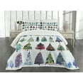 thumbnail image 2 of Ambesonne Christmas Quilted Bedspread Set 3 Pcs, Watercolor Fir Trees, King Size, Multicolor, 2 of 4