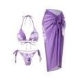 thumbnail image 2 of Stamzod Womens 3Pcs Swimsuits Floral Halter Triangle Bikini Top Tie Side Bottom with Long Sheer Cover Up Skirt Purple E S, 2 of 9