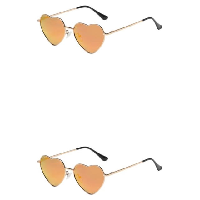 Minnieouse Gafas de sol en forma de corazón de PVC Marco de metal dorado y lente Tac para una protección solar elegante Antideslizante rojo reflectante 2Conjunto