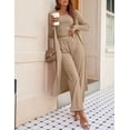 thumbnail image 5 of Oudiya Women's 3 Piece Knit Lounge Set Pajama Long Sleeve Cardigan Sleeveless Top Pants Sweatsuit S-XXL, 5 of 6