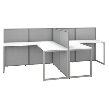 Pemberly Row 2 Person L Shaped Desk with 45H Panels in White - Engineered Wood